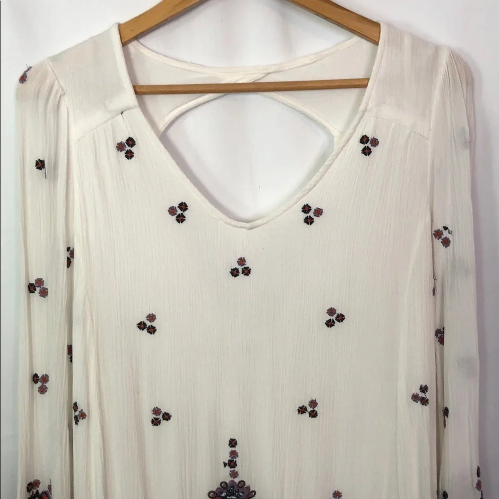 Free People Embroidered Oxford Swing Cut Out Mini Dress Size L - Picture 5 of 11
